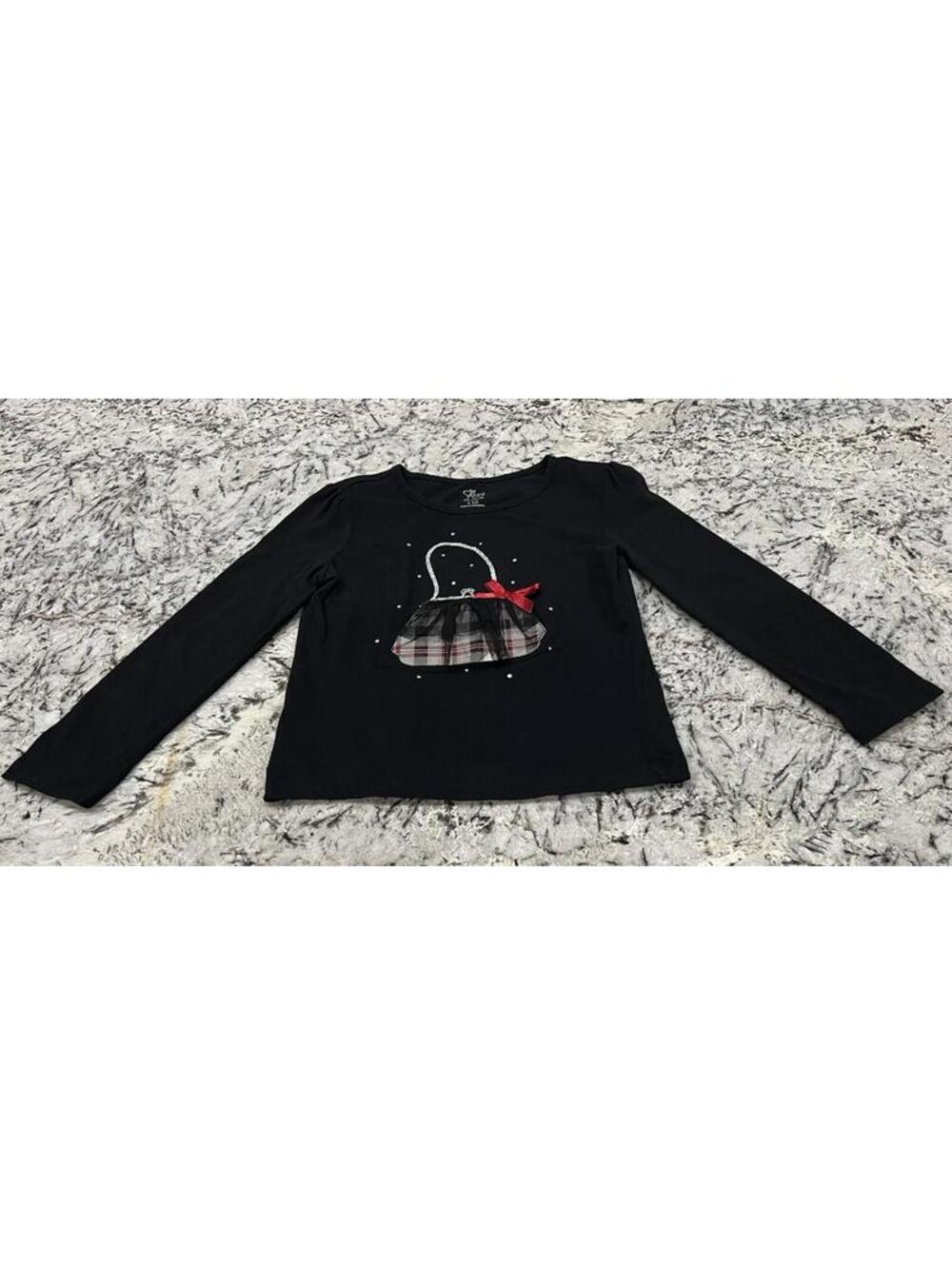 The Children's Place Girl's Long Sleeve T Shirt S 5/6 Black Red Plaid Handbag